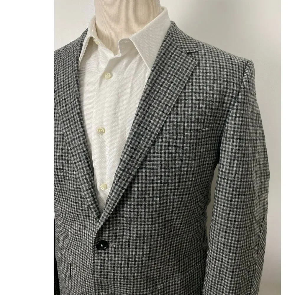 HUGO BOSS The Smith Lanificio Tesse Biella plaid 2-button wool jacket blazer 42L